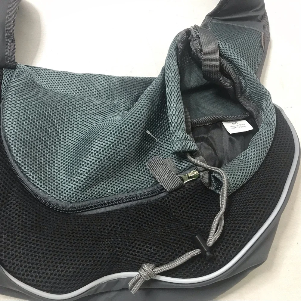 Breathable Cat Dog Carrier Bag Portable Size M Pet Shoulder Crossbody Gray Teal